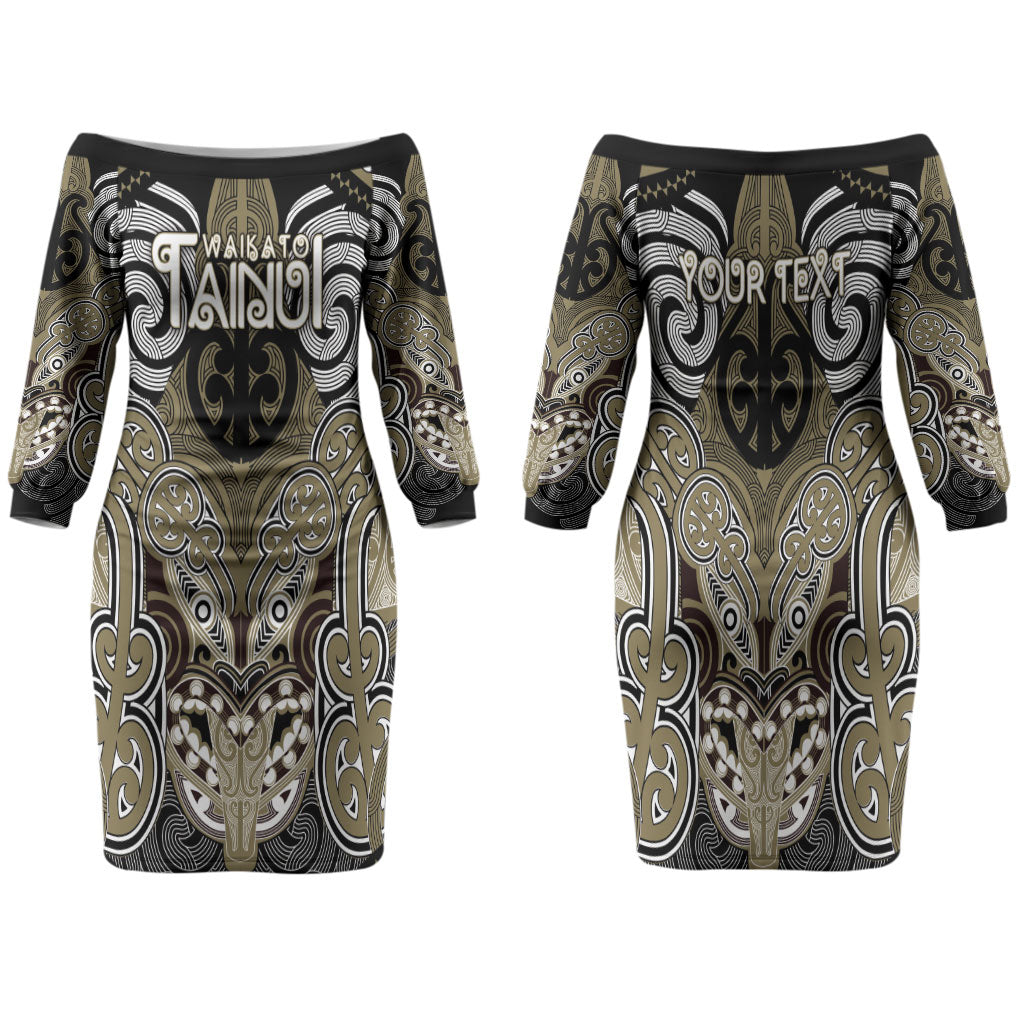 Aotearoa Iwi Waikato Tainui Personalised Family Matching Off The Shoulder Long Sleeve Dress and Hawaiian Shirt Maori Kowhaiwhai Pattern