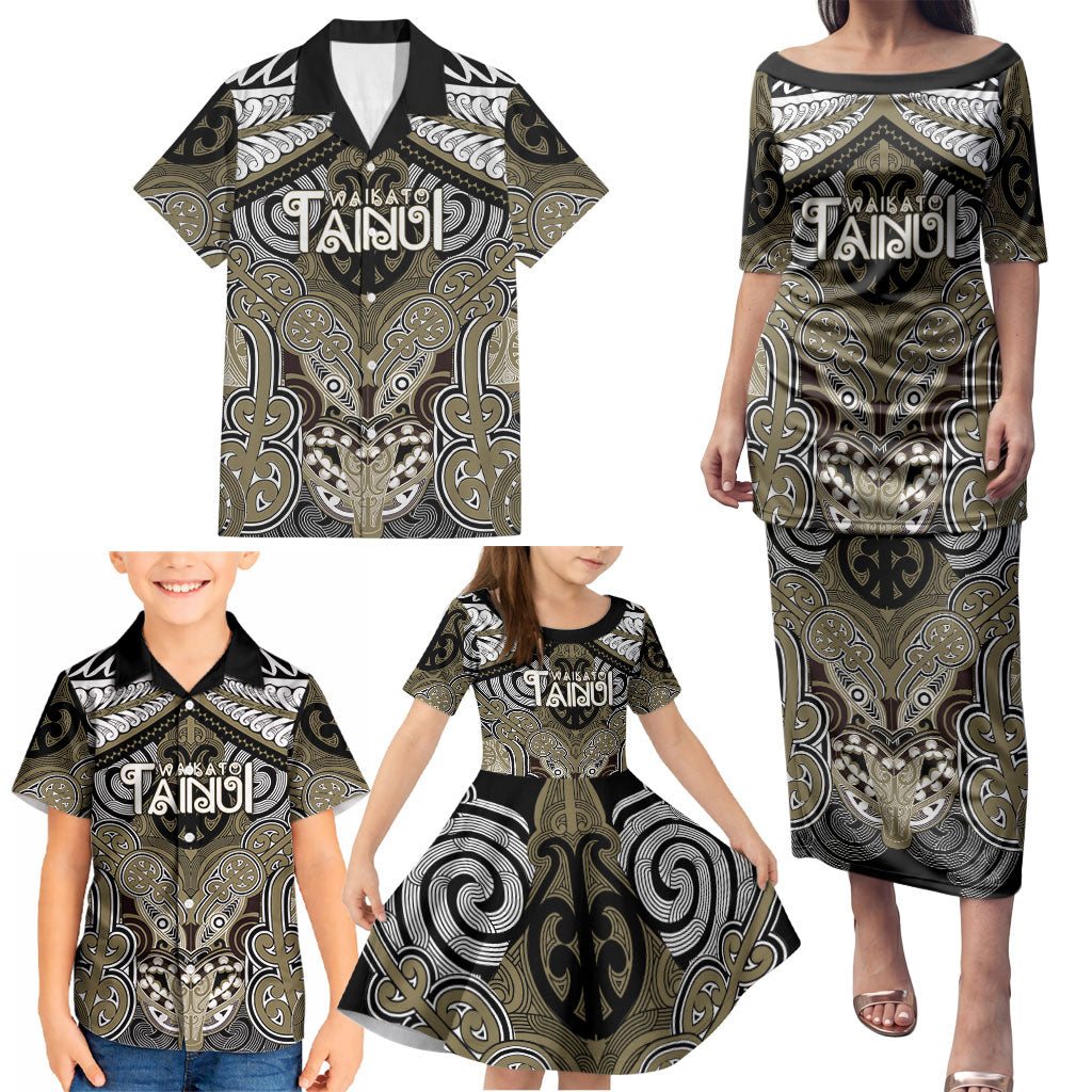 Aotearoa Iwi Waikato Tainui Personalised Family Matching Puletasi and Hawaiian Shirt Maori Kowhaiwhai Pattern