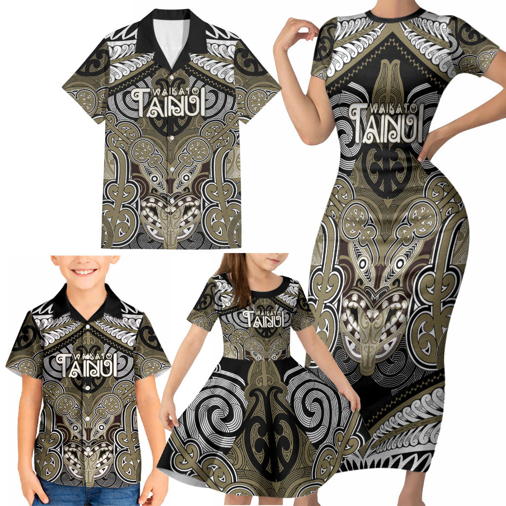 Aotearoa Iwi Waikato Tainui Personalised Family Matching Short Sleeve Bodycon Dress and Hawaiian Shirt Maori Kowhaiwhai Pattern LT19 - Polynesian Pride