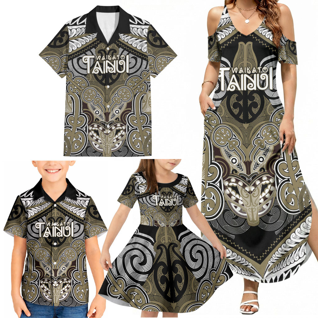 Aotearoa Iwi Waikato Tainui Personalised Family Matching Summer Maxi Dress and Hawaiian Shirt Maori Kowhaiwhai Pattern LT19 - Polynesian Pride
