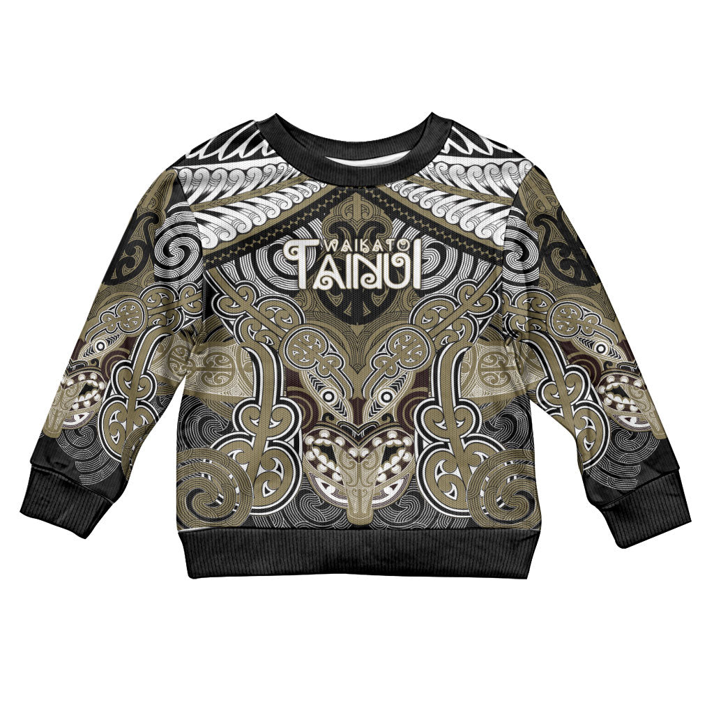Aotearoa Iwi Waikato Tainui Personalised Kid Ugly Christmas Sweater Maori Kowhaiwhai Pattern LT19 Kid Dark Yellow - Polynesian Pride
