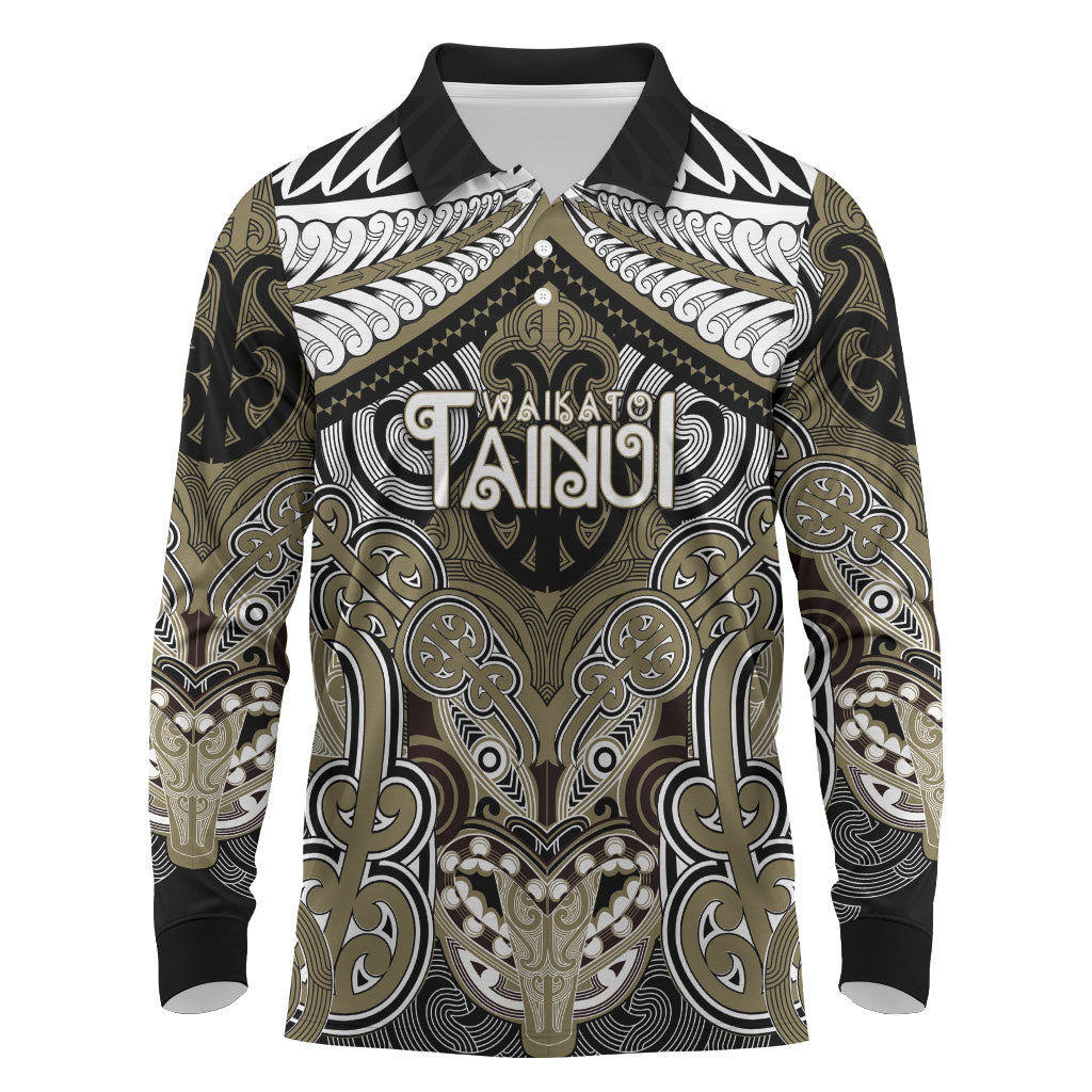 Aotearoa Iwi Waikato Tainui Personalised Long Sleeve Polo Shirt Maori Kowhaiwhai Pattern