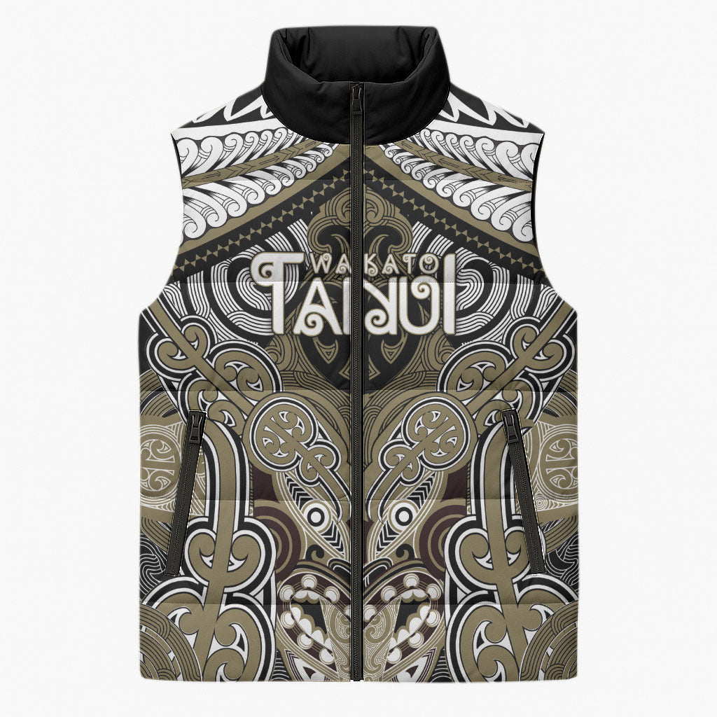 Aotearoa Iwi Waikato Tainui Personalised Sleeveless Puffer Jacket Maori Kowhaiwhai Pattern