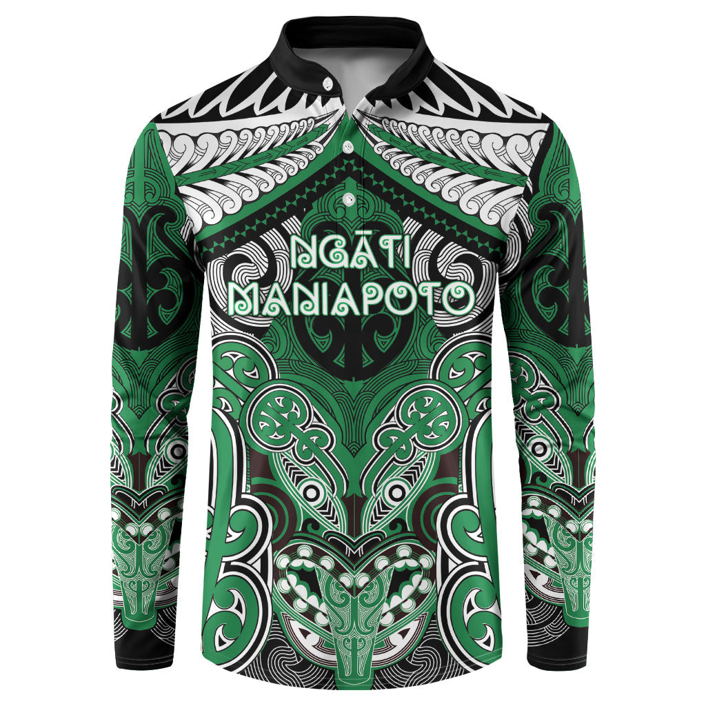Aotearoa Iwi Ngati Maniapoto Personalised Button Sweatshirt Maori Kowhaiwhai Pattern LT19 Green - Polynesian Pride