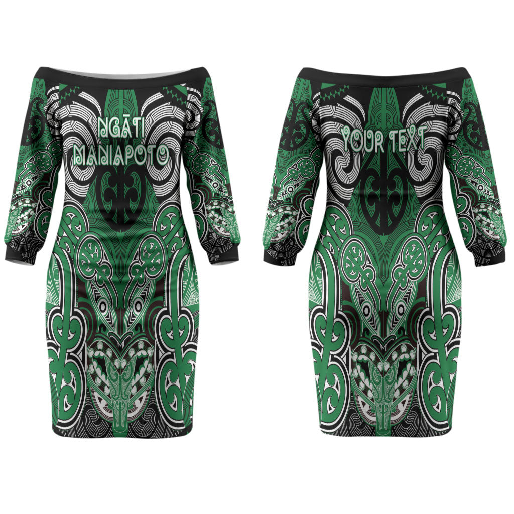 Aotearoa Iwi Ngati Maniapoto Personalised Couples Matching Off The Shoulder Long Sleeve Dress and Hawaiian Shirt Maori Kowhaiwhai Pattern