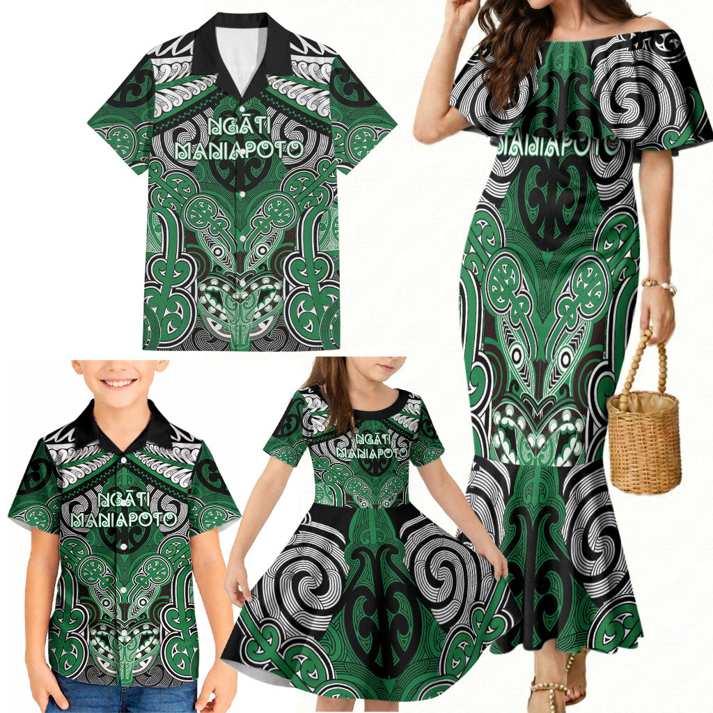 Aotearoa Iwi Ngati Maniapoto Personalised Family Matching Mermaid Dress and Hawaiian Shirt Maori Kowhaiwhai Pattern LT19 - Polynesian Pride