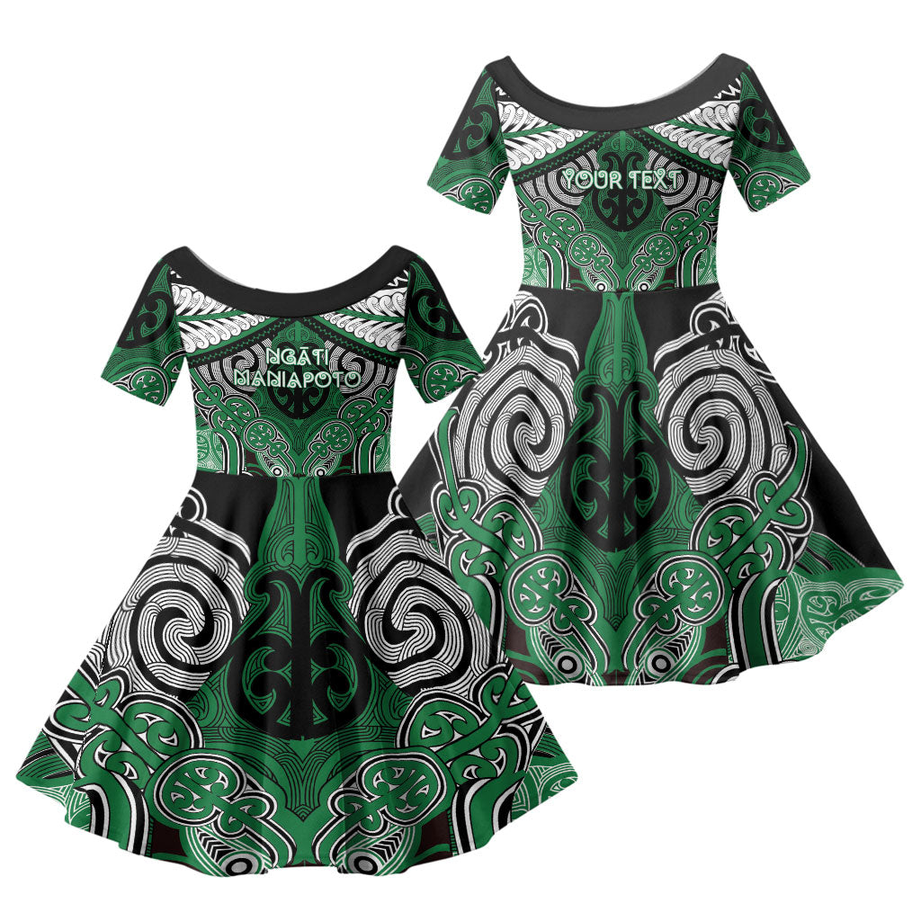Aotearoa Iwi Ngati Maniapoto Personalised Family Matching Off Shoulder Short Dress and Hawaiian Shirt Maori Kowhaiwhai Pattern