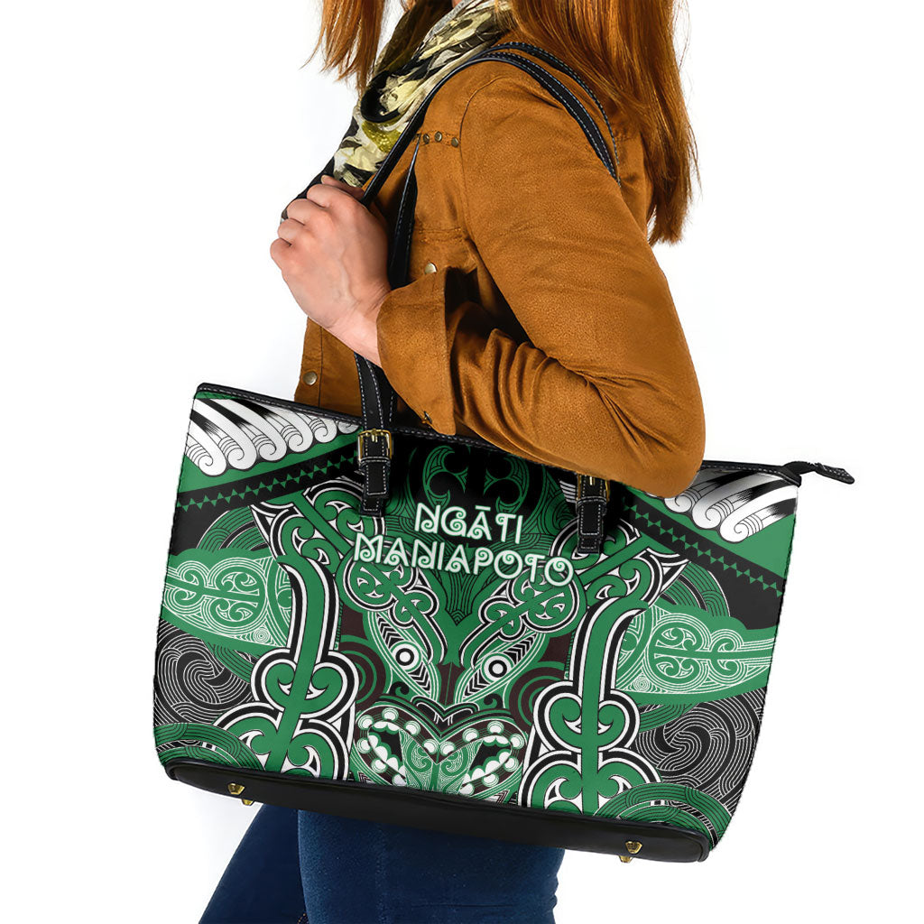 Aotearoa Iwi Ngati Maniapoto Leather Tote Bag Maori Kowhaiwhai Pattern