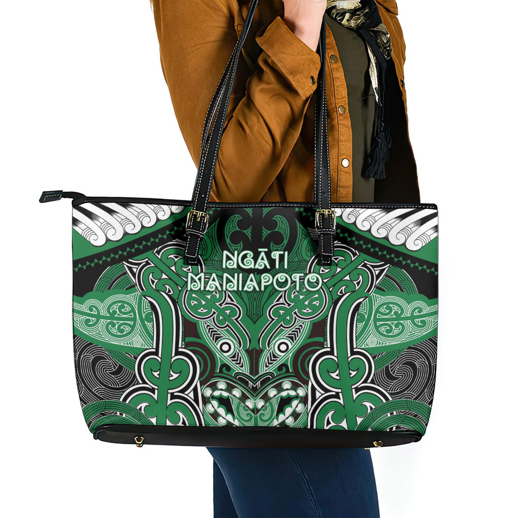 Aotearoa Iwi Ngati Maniapoto Leather Tote Bag Maori Kowhaiwhai Pattern