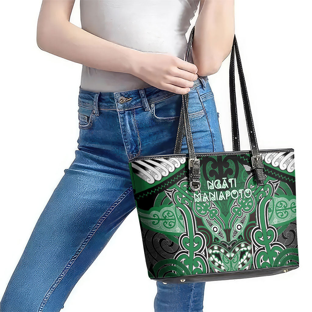 Aotearoa Iwi Ngati Maniapoto Leather Tote Bag Maori Kowhaiwhai Pattern