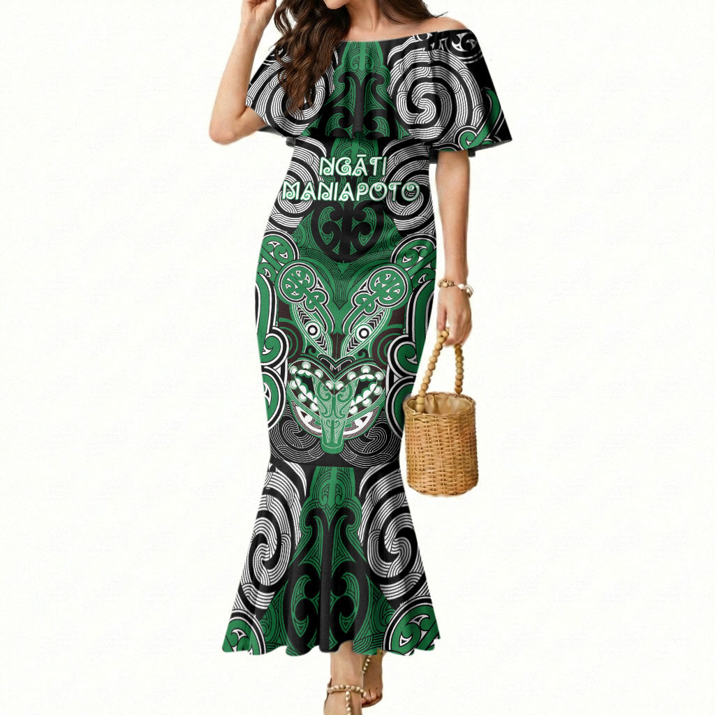 Aotearoa Iwi Ngati Maniapoto Personalised Mermaid Dress Maori Kowhaiwhai Pattern