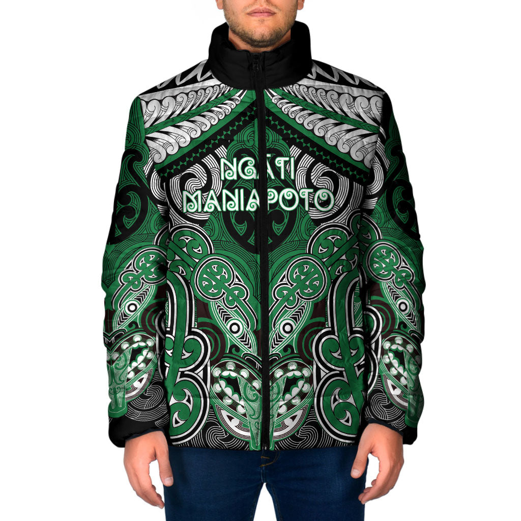 Aotearoa Iwi Ngati Maniapoto Personalised Padded Jacket Maori Kowhaiwhai Pattern LT19 Men Green - Polynesian Pride