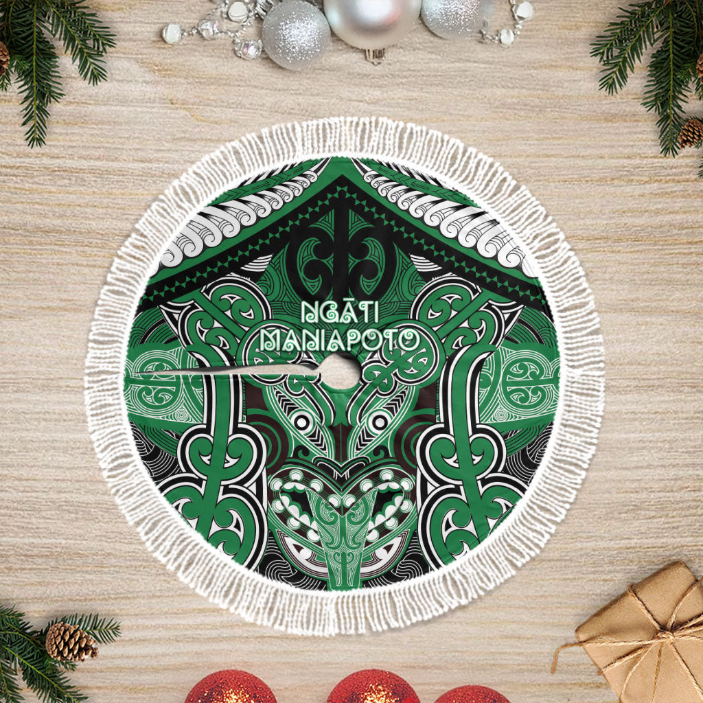 Aotearoa Iwi Ngati Maniapoto Tree Skirt Maori Kowhaiwhai Pattern LT19 Fringed Green - Polynesian Pride