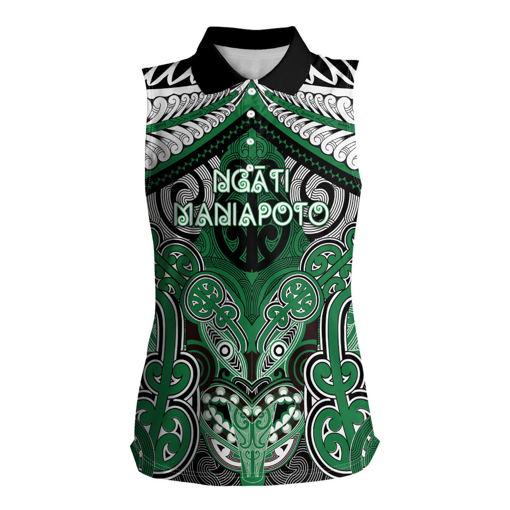 Aotearoa Iwi Ngati Maniapoto Personalised Women Sleeveless Polo Shirt Maori Kowhaiwhai Pattern LT19 Female Green - Polynesian Pride