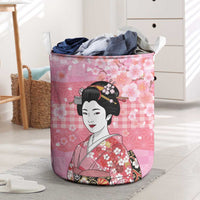 Japanese Geisha Cherry Blossom Laundry Basket Pink Palaka Hawaii Pattern Fusion Design LT19 Pink - Polynesian Pride