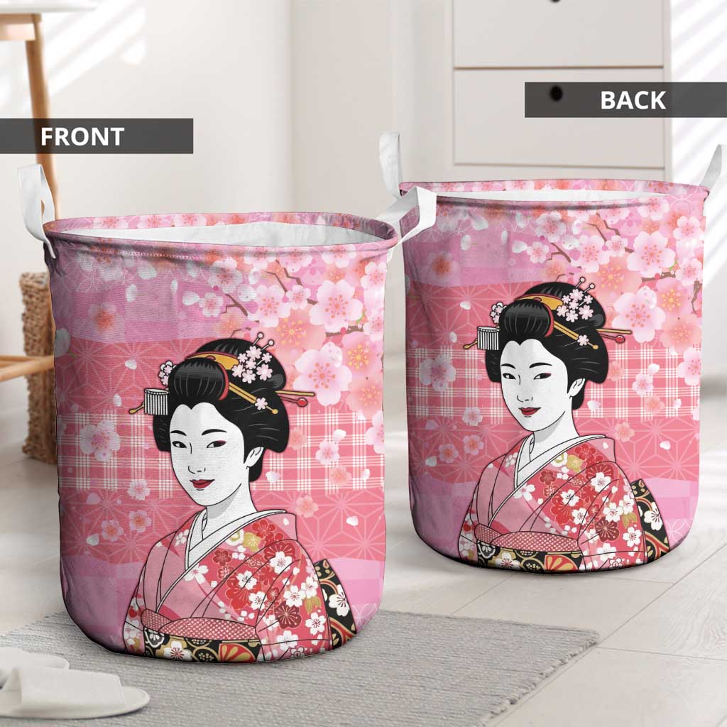 Japanese Geisha Cherry Blossom Laundry Basket Pink Palaka Hawaii Pattern Fusion Design LT19 - Polynesian Pride