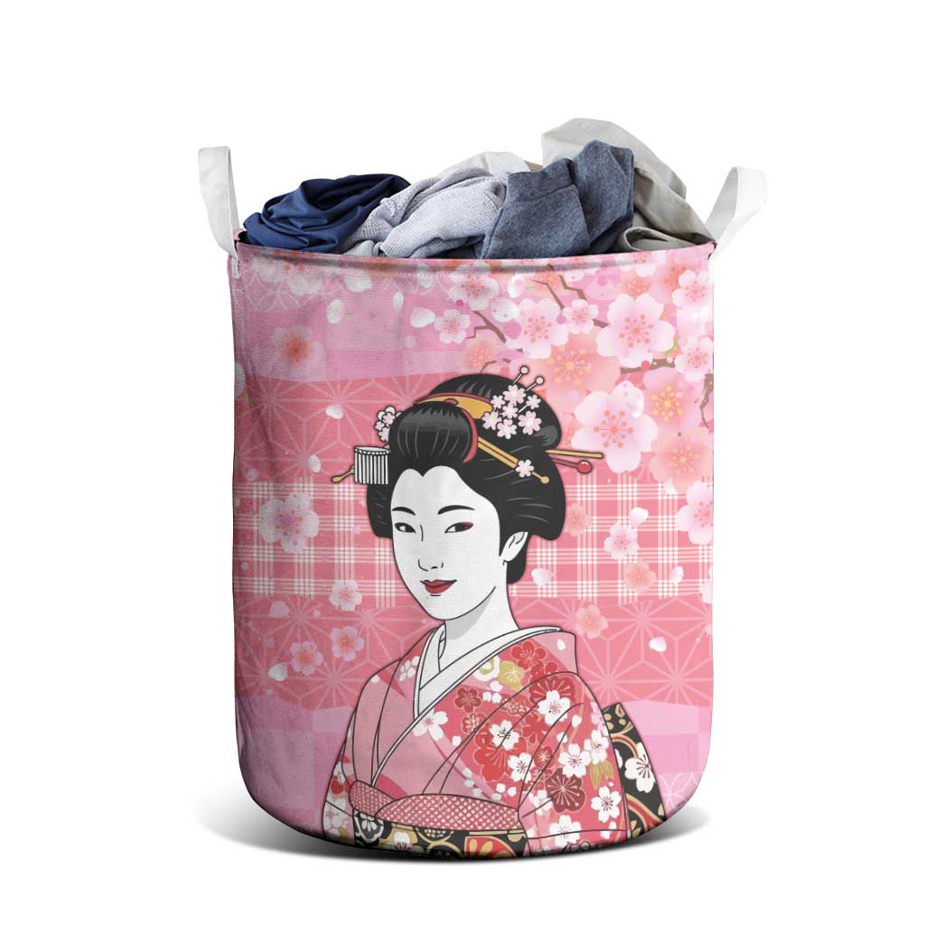 Japanese Geisha Cherry Blossom Laundry Basket Pink Palaka Hawaii Pattern Fusion Design LT19 - Polynesian Pride