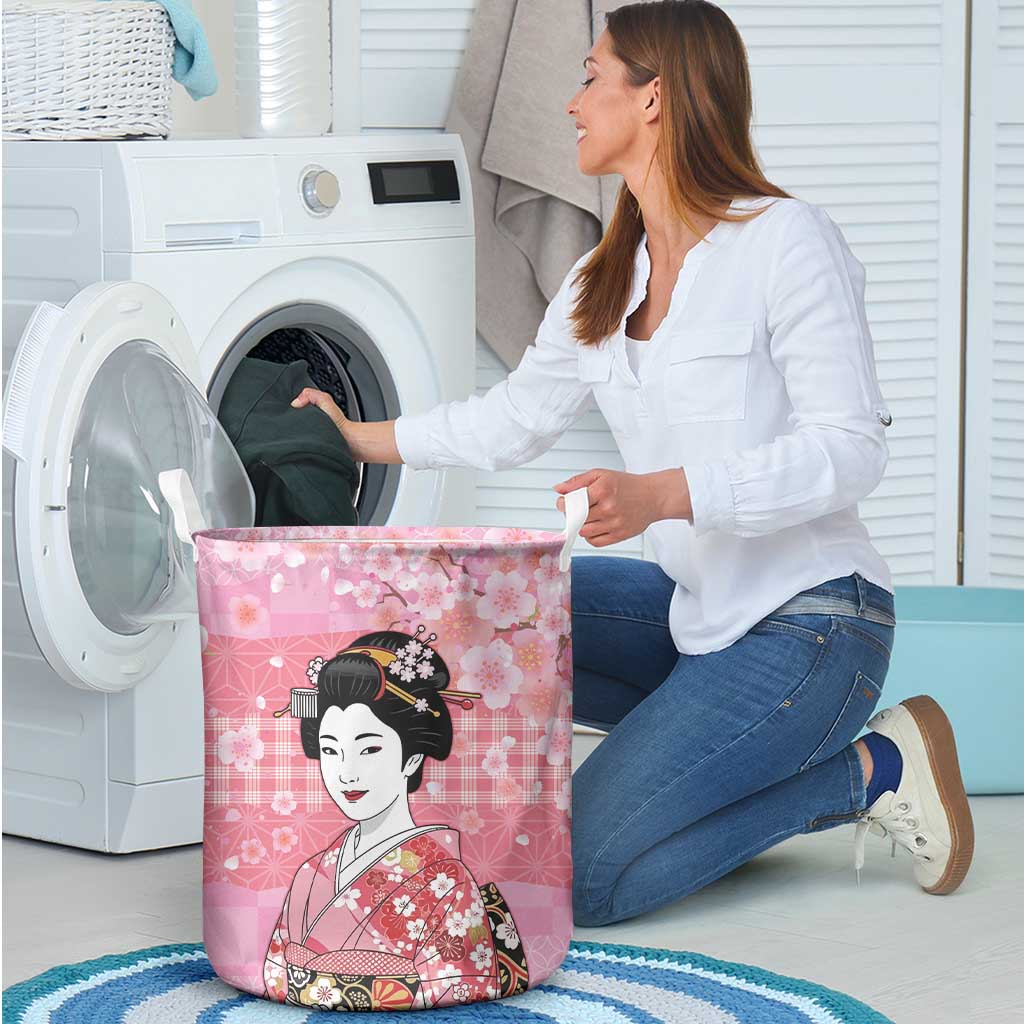 Japanese Geisha Cherry Blossom Laundry Basket Pink Palaka Hawaii Pattern Fusion Design LT19 - Polynesian Pride