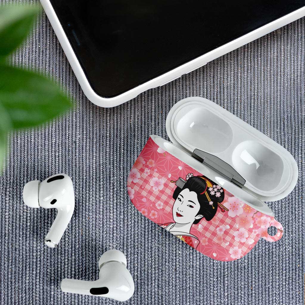 Japanese Geisha Cherry Blossom AirPods Case Pink Palaka Hawaii Pattern Fusion Design