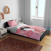 Japanese Geisha Cherry Blossom Bedding Set Pink Palaka Hawaii Pattern Fusion Design