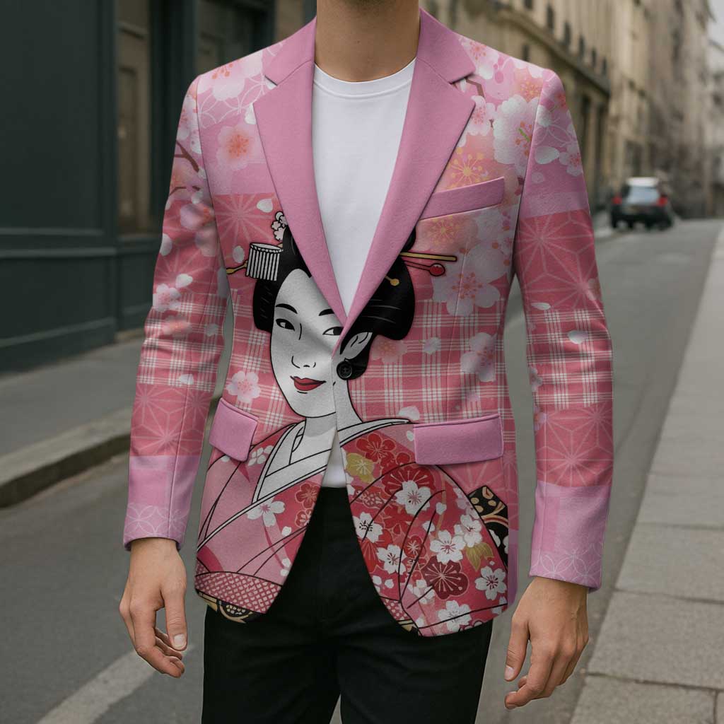 Japanese Geisha Cherry Blossom Blazer Pink Palaka Hawaii Pattern Fusion Design LT19 - Polynesian Pride