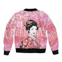 Japanese Geisha Cherry Blossom Bomber Jacket Pink Palaka Hawaii Pattern Fusion Design