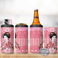 Japanese Geisha Cherry Blossom 4 in 1 Can Cooler Tumbler Pink Palaka Hawaii Pattern Fusion Design