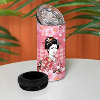 Japanese Geisha Cherry Blossom 4 in 1 Can Cooler Tumbler Pink Palaka Hawaii Pattern Fusion Design