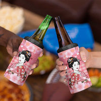 Japanese Geisha Cherry Blossom 4 in 1 Can Cooler Tumbler Pink Palaka Hawaii Pattern Fusion Design