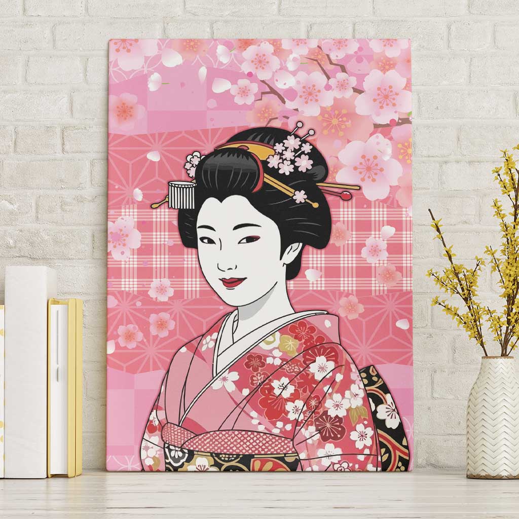 Japanese Geisha Cherry Blossom Canvas Wall Art Pink Palaka Hawaii Pattern Fusion Design LT19 Without Frame Pink - Polynesian Pride