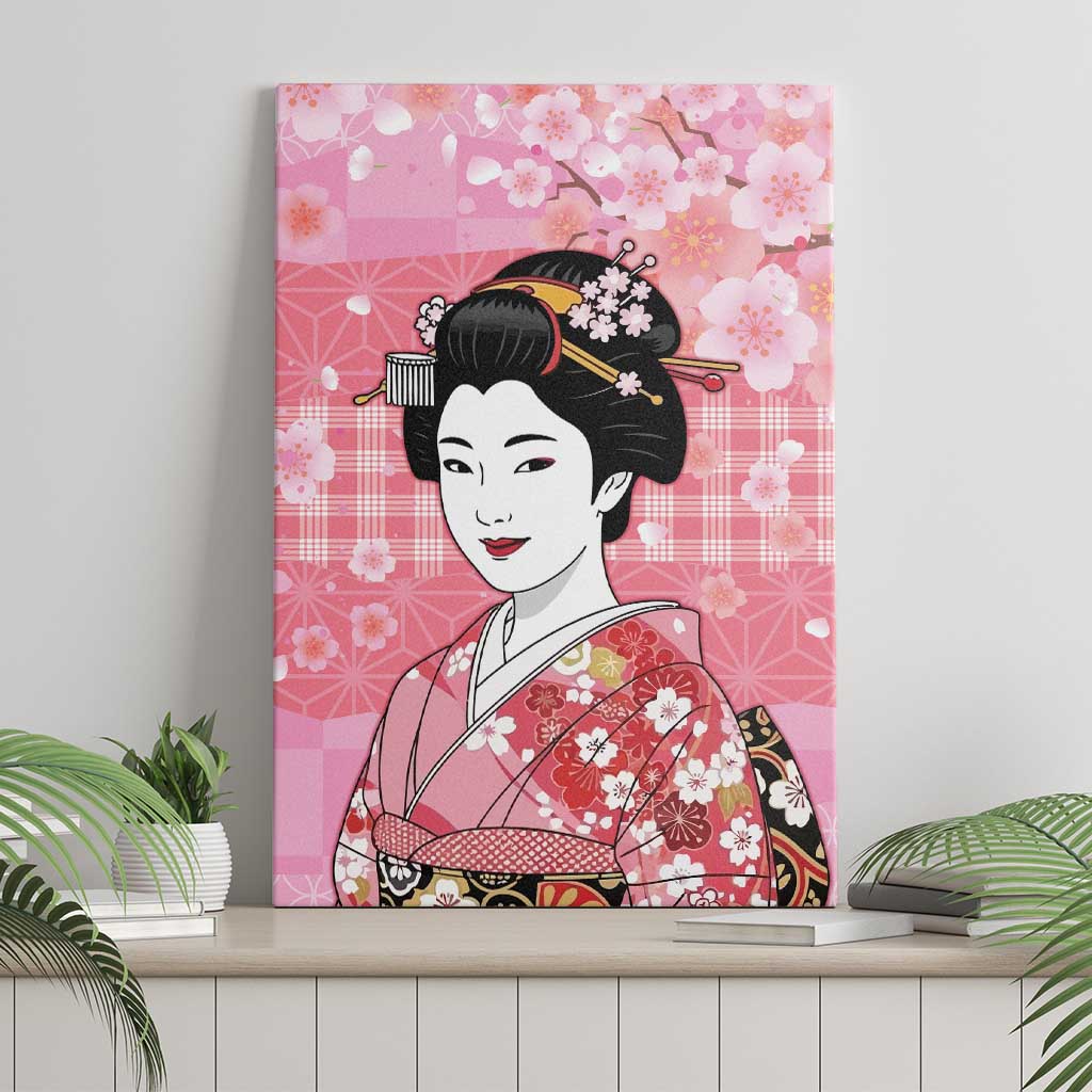 Japanese Geisha Cherry Blossom Canvas Wall Art Pink Palaka Hawaii Pattern Fusion Design LT19 - Polynesian Pride