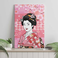 Japanese Geisha Cherry Blossom Canvas Wall Art Pink Palaka Hawaii Pattern Fusion Design LT19 - Polynesian Pride