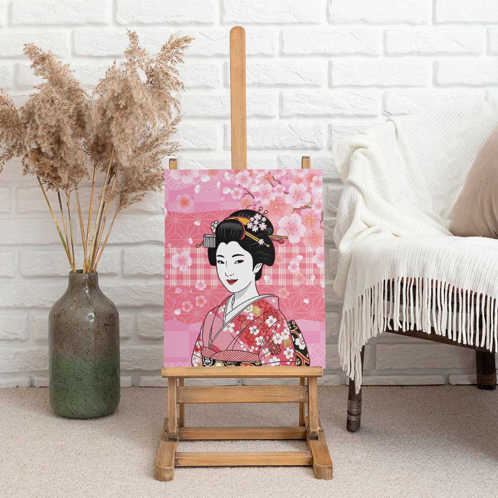 Japanese Geisha Cherry Blossom Canvas Wall Art Pink Palaka Hawaii Pattern Fusion Design LT19 - Polynesian Pride