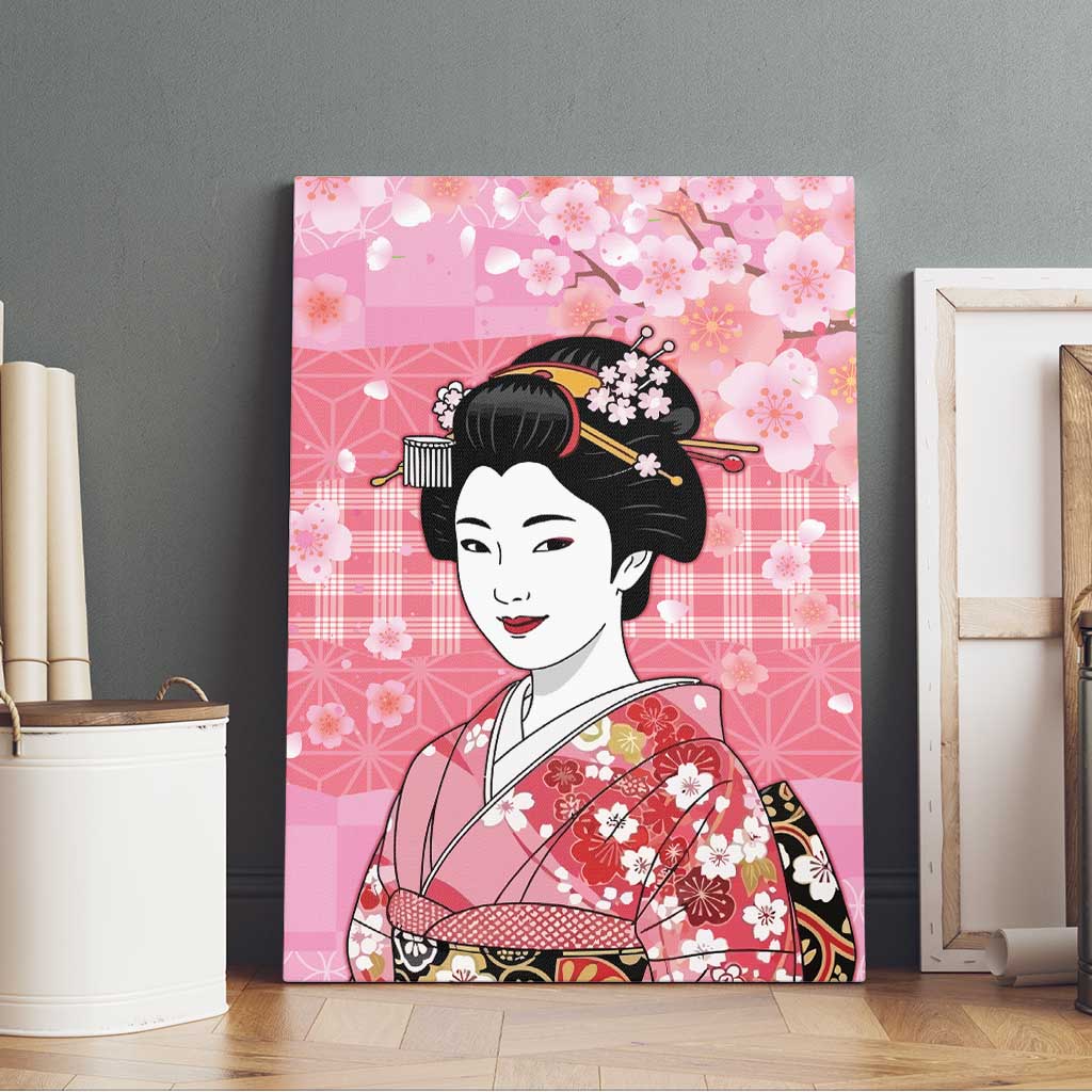Japanese Geisha Cherry Blossom Canvas Wall Art Pink Palaka Hawaii Pattern Fusion Design LT19 - Polynesian Pride