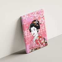 Japanese Geisha Cherry Blossom Canvas Wall Art Pink Palaka Hawaii Pattern Fusion Design LT19 - Polynesian Pride
