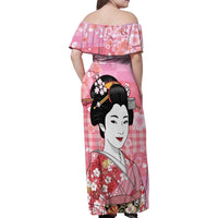 Japanese Geisha Cherry Blossom Family Matching Off Shoulder Maxi Dress and Hawaiian Shirt Pink Palaka Hawaii Pattern Fusion Design