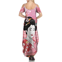 Japanese Geisha Cherry Blossom Family Matching Summer Maxi Dress and Hawaiian Shirt Pink Palaka Hawaii Pattern Fusion Design