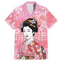 Japanese Geisha Cherry Blossom Family Matching Tank Maxi Dress and Hawaiian Shirt Pink Palaka Hawaii Pattern Fusion Design