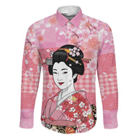 Japanese Geisha Cherry Blossom Family Matching Tank Maxi Dress and Hawaiian Shirt Pink Palaka Hawaii Pattern Fusion Design