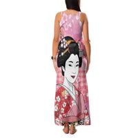 Japanese Geisha Cherry Blossom Family Matching Tank Maxi Dress and Hawaiian Shirt Pink Palaka Hawaii Pattern Fusion Design