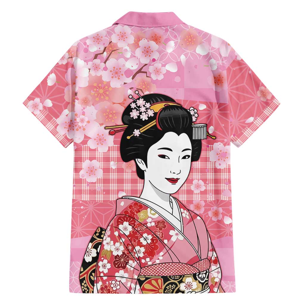 Japanese Geisha Cherry Blossom Hawaiian Shirt Pink Palaka Hawaii Pattern Fusion Design