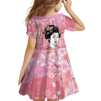 Japanese Geisha Cherry Blossom Kid Short Sleeve Dress Pink Palaka Hawaii Pattern Fusion Design LT19 - Polynesian Pride