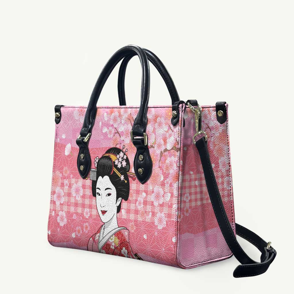 Japanese Geisha Cherry Blossom Leather Bag Pink Palaka Hawaii Pattern Fusion Design LT19 Pink - Polynesian Pride