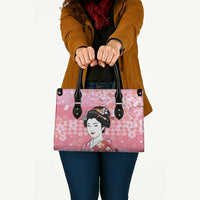 Japanese Geisha Cherry Blossom Leather Bag Pink Palaka Hawaii Pattern Fusion Design LT19 - Polynesian Pride