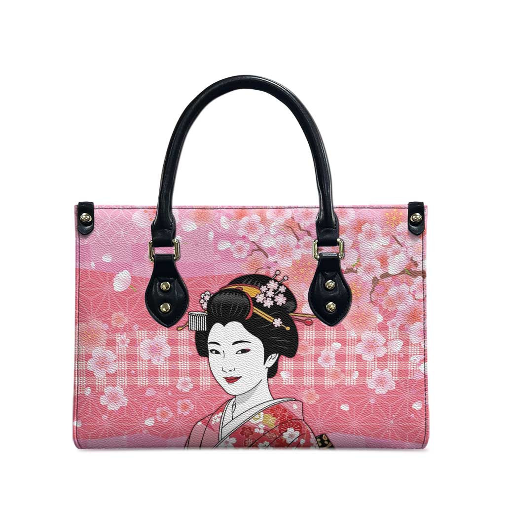 Japanese Geisha Cherry Blossom Leather Bag Pink Palaka Hawaii Pattern Fusion Design LT19 - Polynesian Pride
