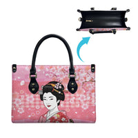 Japanese Geisha Cherry Blossom Leather Bag Pink Palaka Hawaii Pattern Fusion Design LT19 - Polynesian Pride