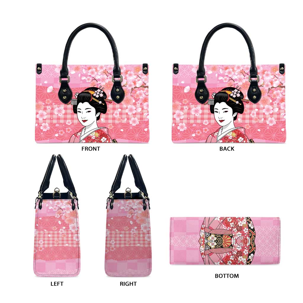 Japanese Geisha Cherry Blossom Leather Bag Pink Palaka Hawaii Pattern Fusion Design LT19 - Polynesian Pride