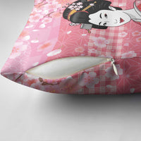 Japanese Geisha Cherry Blossom Pillow Cover Pink Palaka Hawaii Pattern Fusion Design