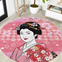 Japanese Geisha Cherry Blossom Round Carpet Pink Palaka Hawaii Pattern Fusion Design LT19 Pink - Polynesian Pride