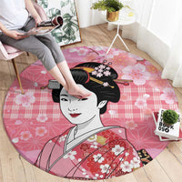 Japanese Geisha Cherry Blossom Round Carpet Pink Palaka Hawaii Pattern Fusion Design LT19 - Polynesian Pride
